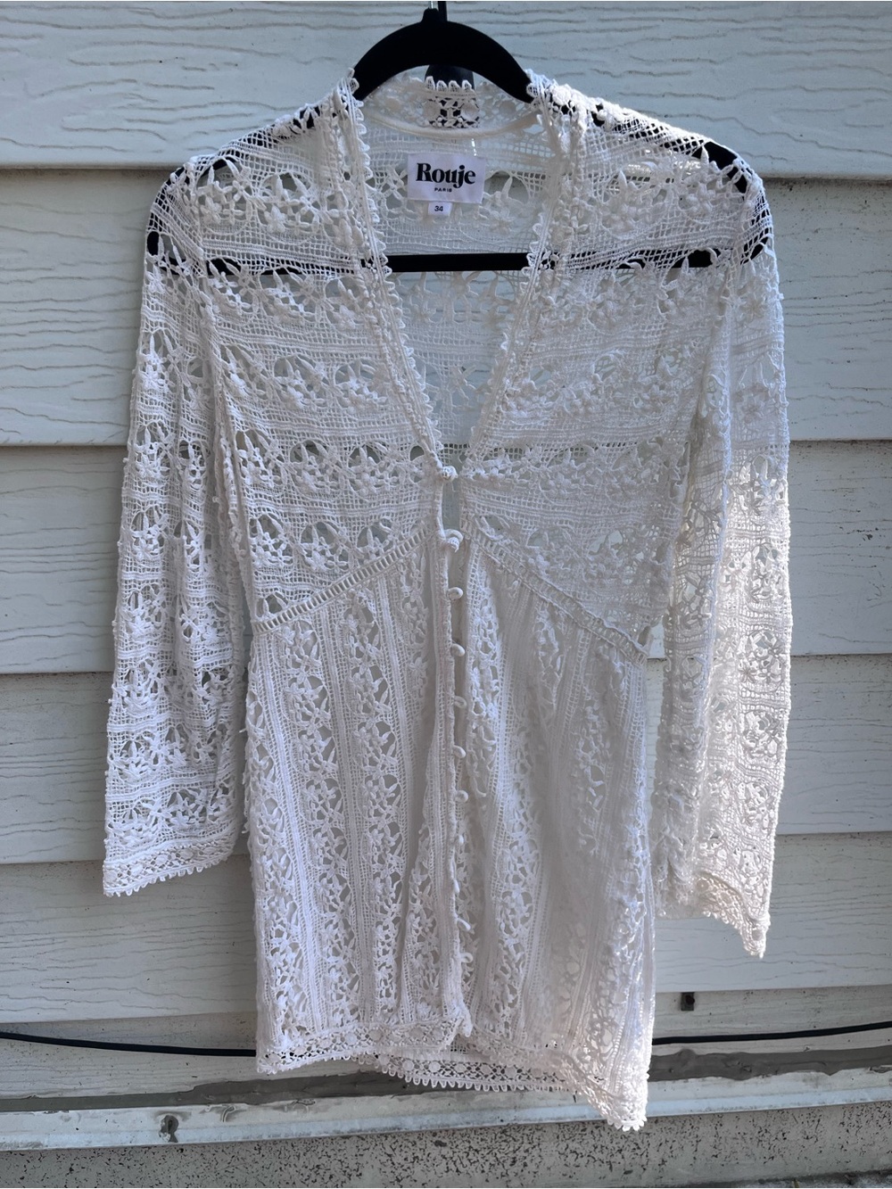 Rouje Ivory Crochet Lace Button-Front Cardigan